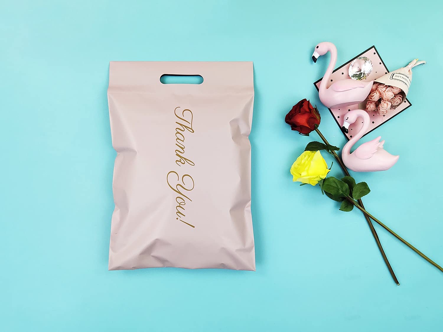 Buste per Spedizione di Plastica 100 pcs Mailer Bag Tote Bag Courier Bags Self-Seal Poly Mailer con Logo Express Borse Manico Busta Borse 47 (Color : 32x41x7 PK Thank you)