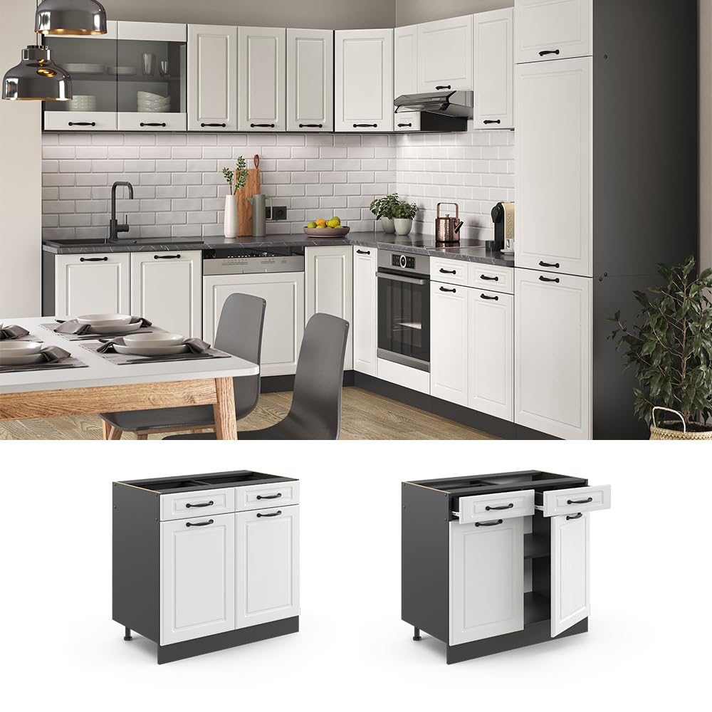 Vicco Mobiletto base per cucina R-Line, Bianco rustico, 80 cm senza piano di lavoro, per la libera combinazione all'interno di sistemi cucina modulari