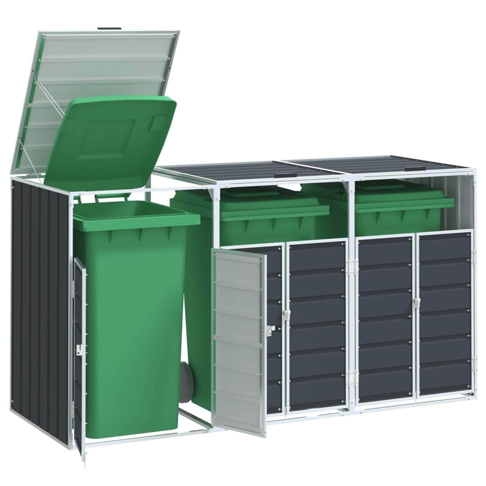 Gecheer Mülltonnenbox für 3 Tonnen Anthrazit 216x81x115 cm Stahl, Mülltonnenverkleidung Müllbox für Vorgärten Seitengänge Mietwohnungen4006181