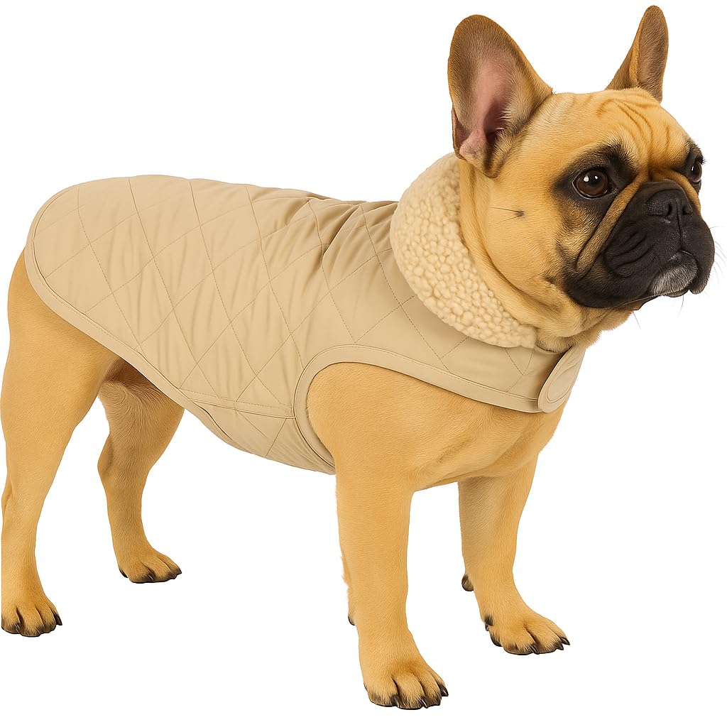 dog coat - Flamingo Bonnie Beige - A:35cm B:34–38cm C:50–54cm - polyester - water-repellent - plush inner lining - Hook-and-loop fastener closure - made in Europe