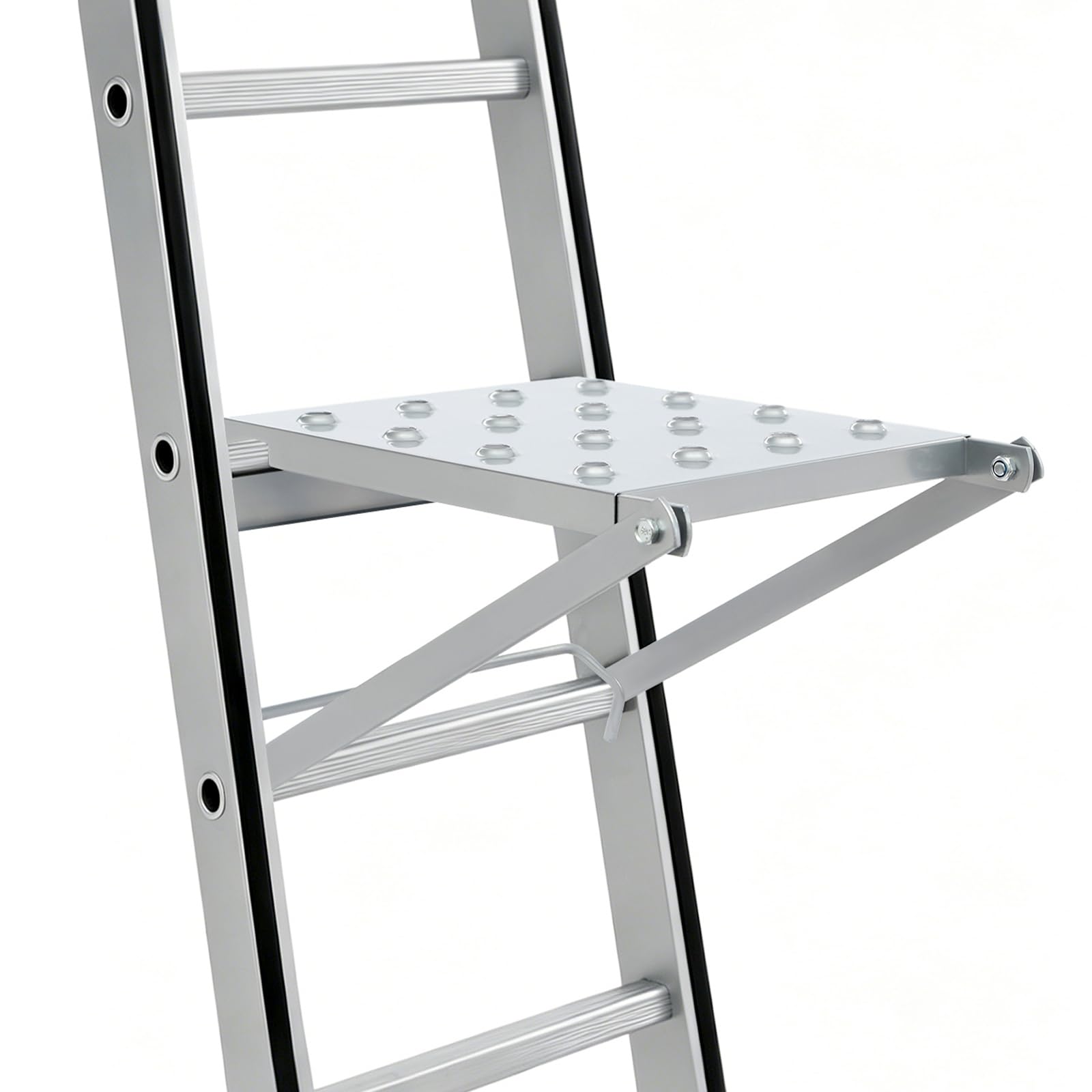 Échelle de travail à suspendre, pliable, pour échelle multifonction, plateforme articulée avec capacité de charge de 150 kg, antidérapante, structure triangulaire, plateau à outils, argent, bords