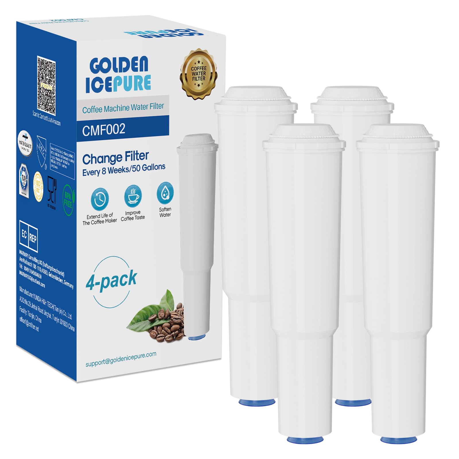 GOLDEN ICEPURE Kaffeefilter Kompatibel mit Jura White 60209 68739 62911, einschließlich verschiedener Modelle von Nespresso 4 Stück (Rechnung verfügbar)