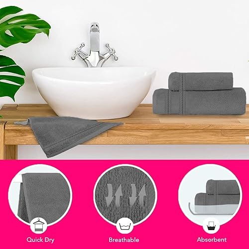 Miniatura 9 de CASA COPENHAGEN Bella - Juego de toallas de 6 piezas, color gris a rayas, 21.16 ozm, 2 toallas de baño, 2 toallas de mano y 2 toallas pequeñas,