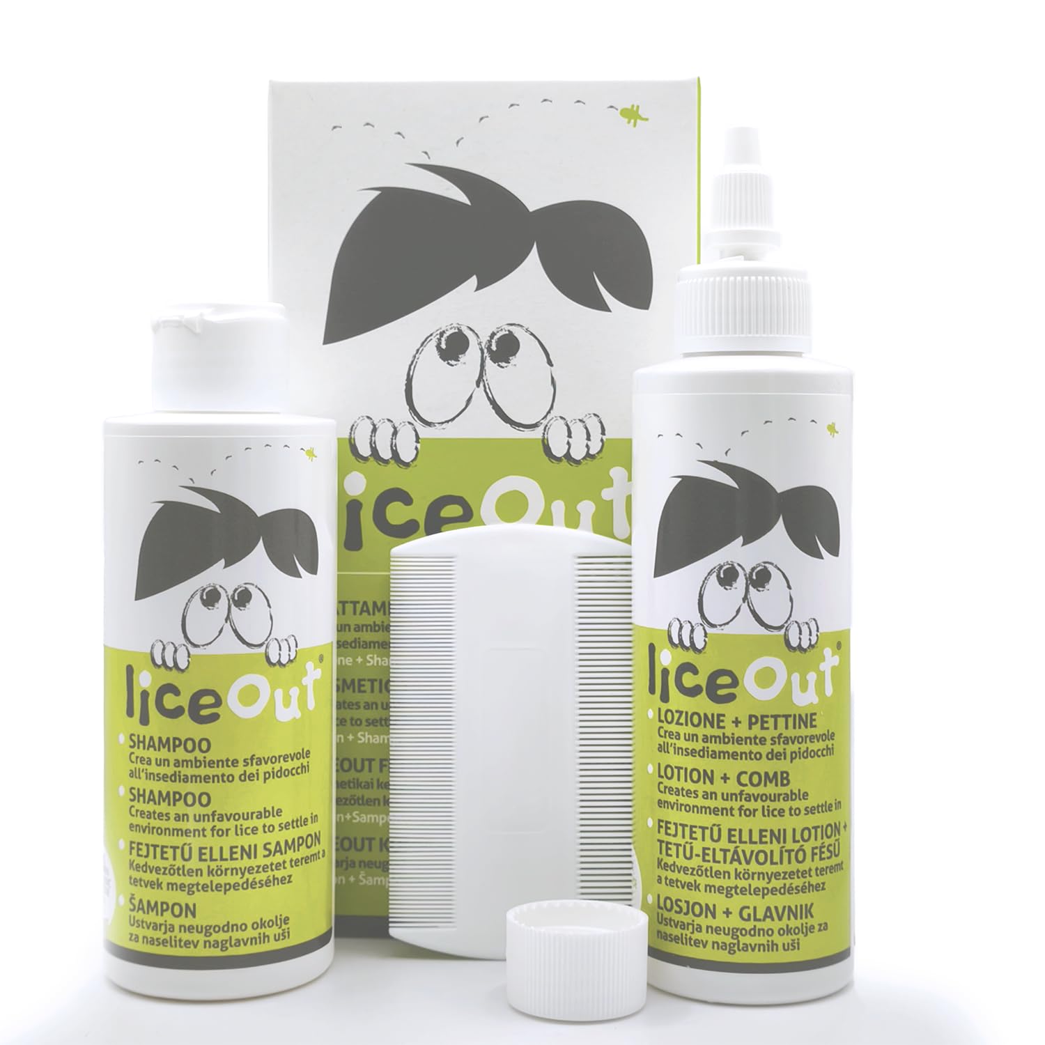 LICEOUT Shampoo e Lozione Pidocchi Bambini. 2x125ml+Pettine | Trattamento Naturale e completo contro lendini e uova. Senza pesticidi. Include il pettine speciale per la rimozione