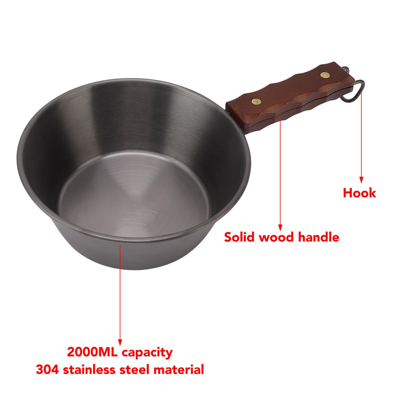 Juego Utensilios Cocina para Camping 2 litros, Olla Camping Ligera Antiadherente Acero Inoxidable con Bolsa Almacenamiento, Sartén para Acampar con Mango para Mochileros