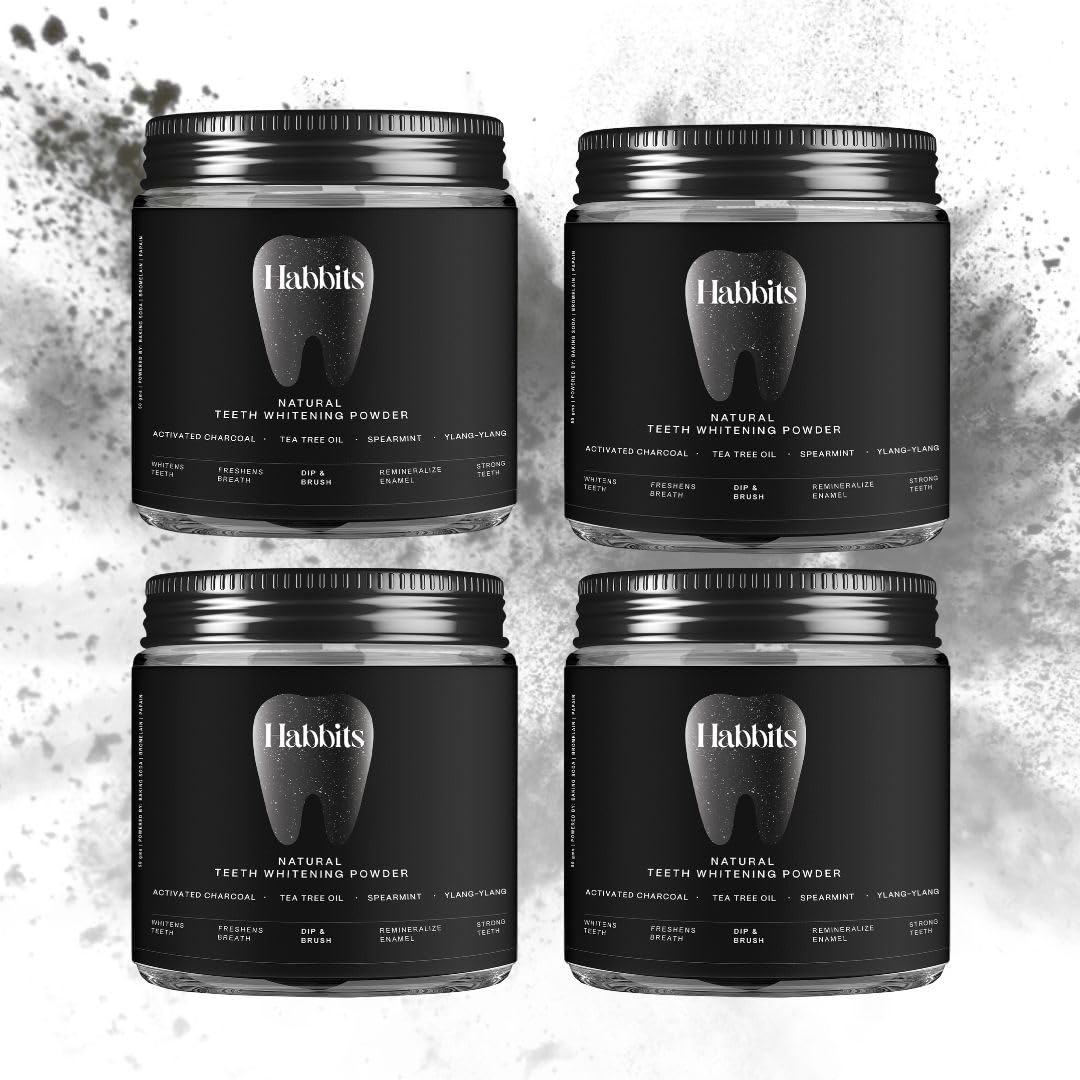 Charcoal Ylang-Ylang Mint Natural Teeth Whitening Powder | Stain Removal and Activated Charcoal Formula | with n-HAp & Hyaluronic Acid | Fluoride & Peroxide Free Pack of 4-50g (Each)