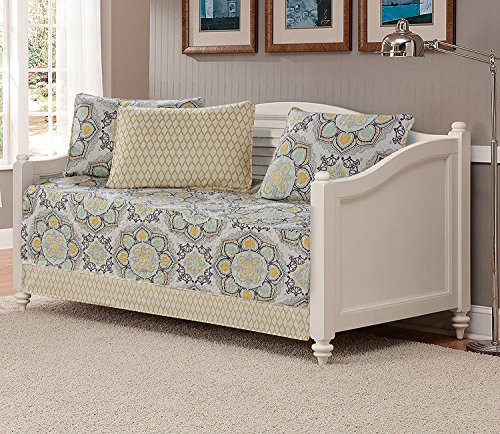 Image of Linen Plus 5pc Daybed Cover Set Quilted Bedspread New (Floral Yellow)