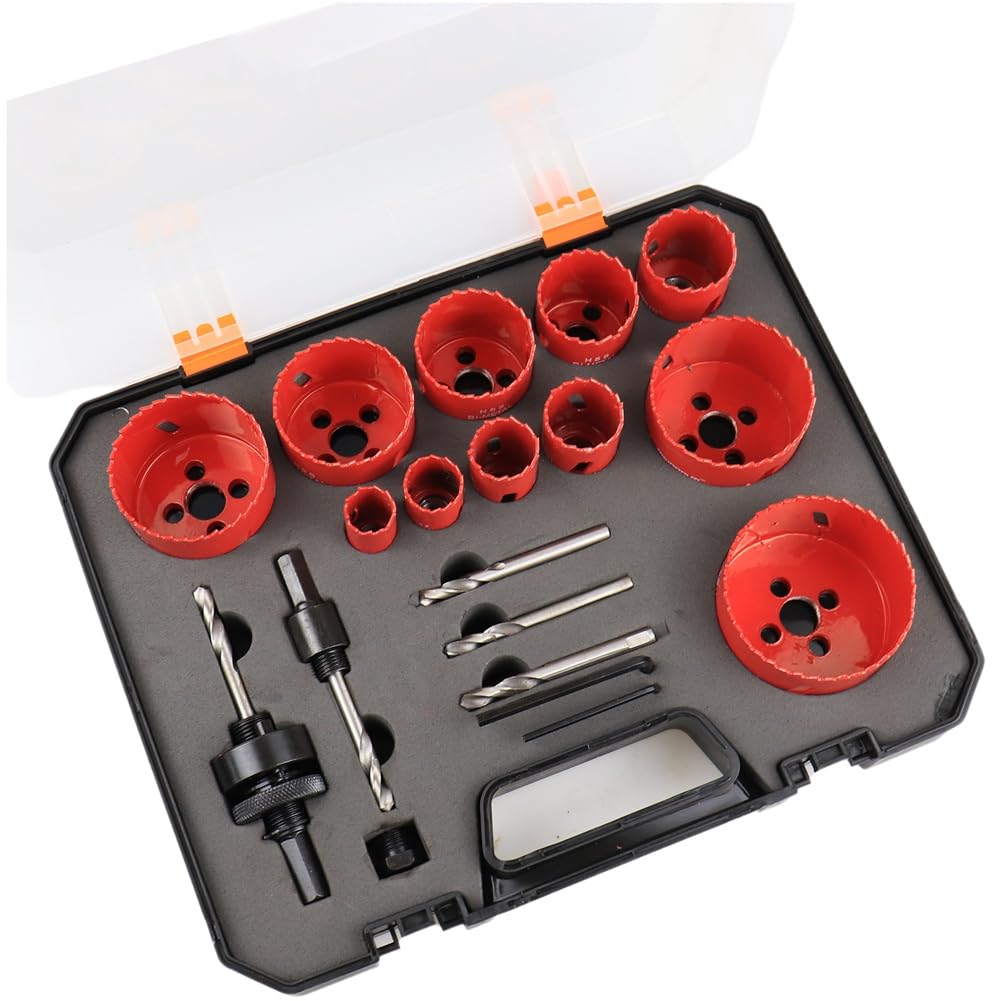Jnchdghwa As Shown 19 Pcs M42 Bi-Metal Hole Saw Kit 19-68Mm 19 Pcs Hole Saw Kit 19-68Mm M42 Bi-Metal Hole Saw Cutter Drill Bits Set For Metal Drilling Tube Drilling