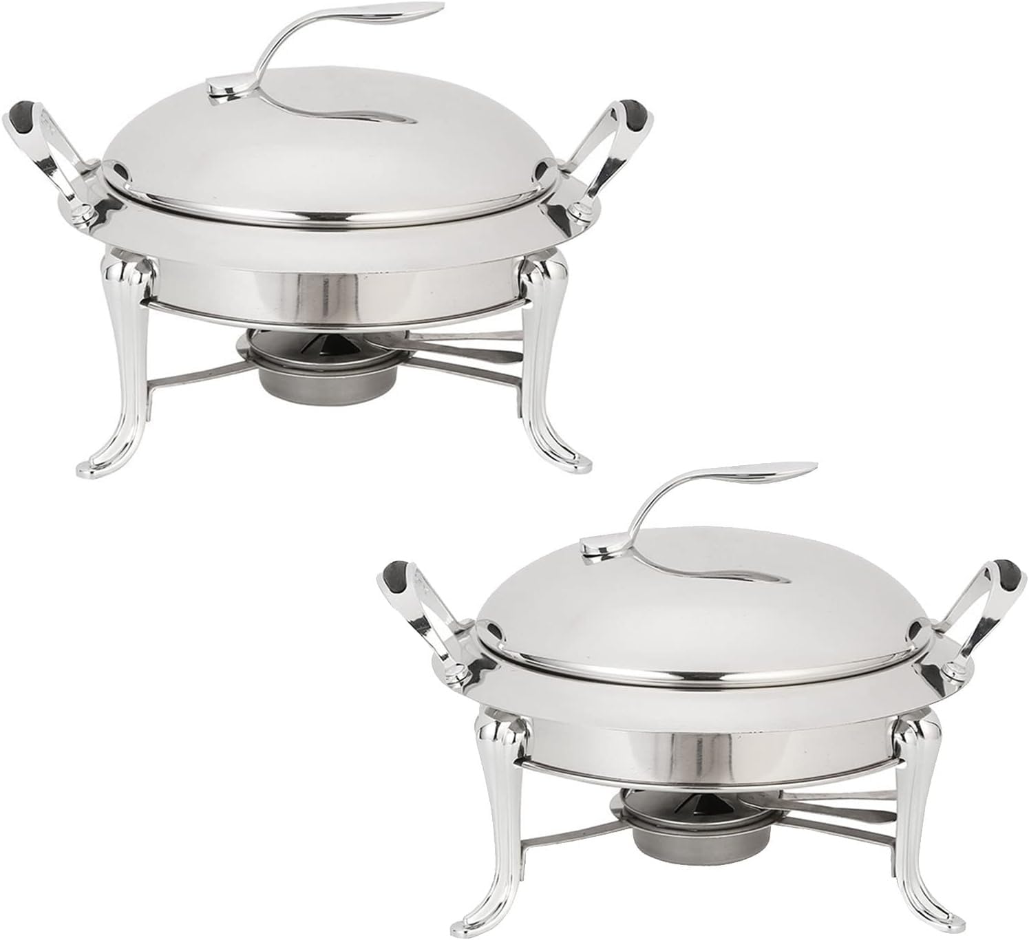 Zestaw Do Fondue 3L, Okrągły Serwer Bufetowy Ze Stali Nierdzewnej, Podgrzewacz Do Potraw Z Patelnią, Pokrywką I Stojakiem Na Paliwo Do Cateringu Na Przyjęcia Weselne I Ko-Silver-2pack
