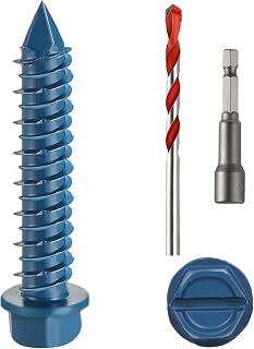 kvohlum 3/16" x 1-1/4" Blue Hex Washer Head Concrete Screws, 100 Pack Kit with Drill Bit & Hex Socket for Masonry, Brick, Block