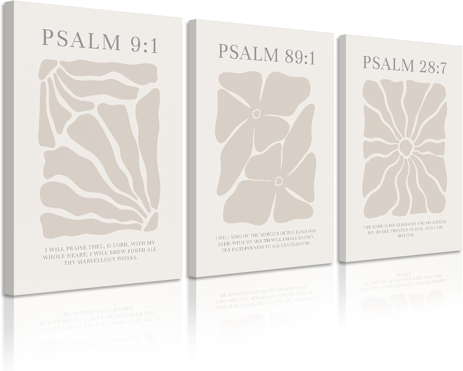 Scripture Christian Wall Art Set of 3 Beige Bible Verses Wall Decor Neutral Psalm Canvas Wall Art Modern Pictures Flower Prints Christian Artwork for Living Room Bedroom 12x16 Inch Ready to Hang