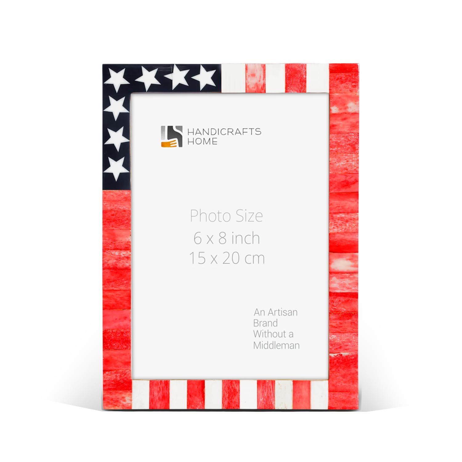 Handicrafts Home American Flag Picture Frame 5x7, Handcrafted Resin & Bone Inlay Photo Frame for Tabletop or Wall Display, Americana Home Decor for Office Living Room