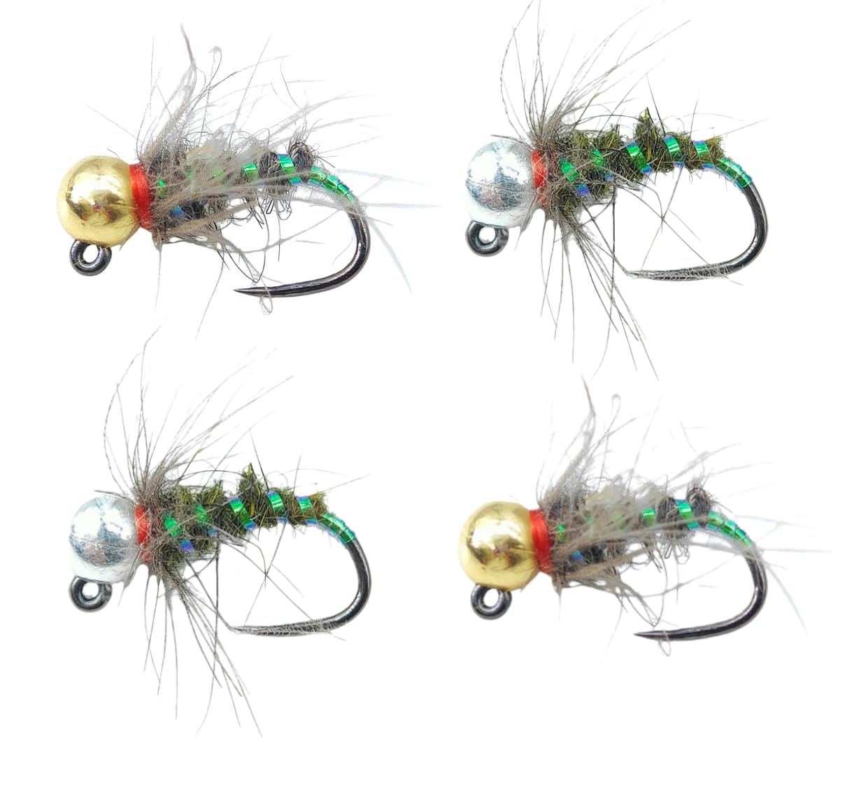 Pack of 10#16 Tungsten Bead Head Hackle Jig Nymph Fly Fast Sink Hare's Ear Dub Body Wet Euro Nymph Fly Trout Fishing Lures