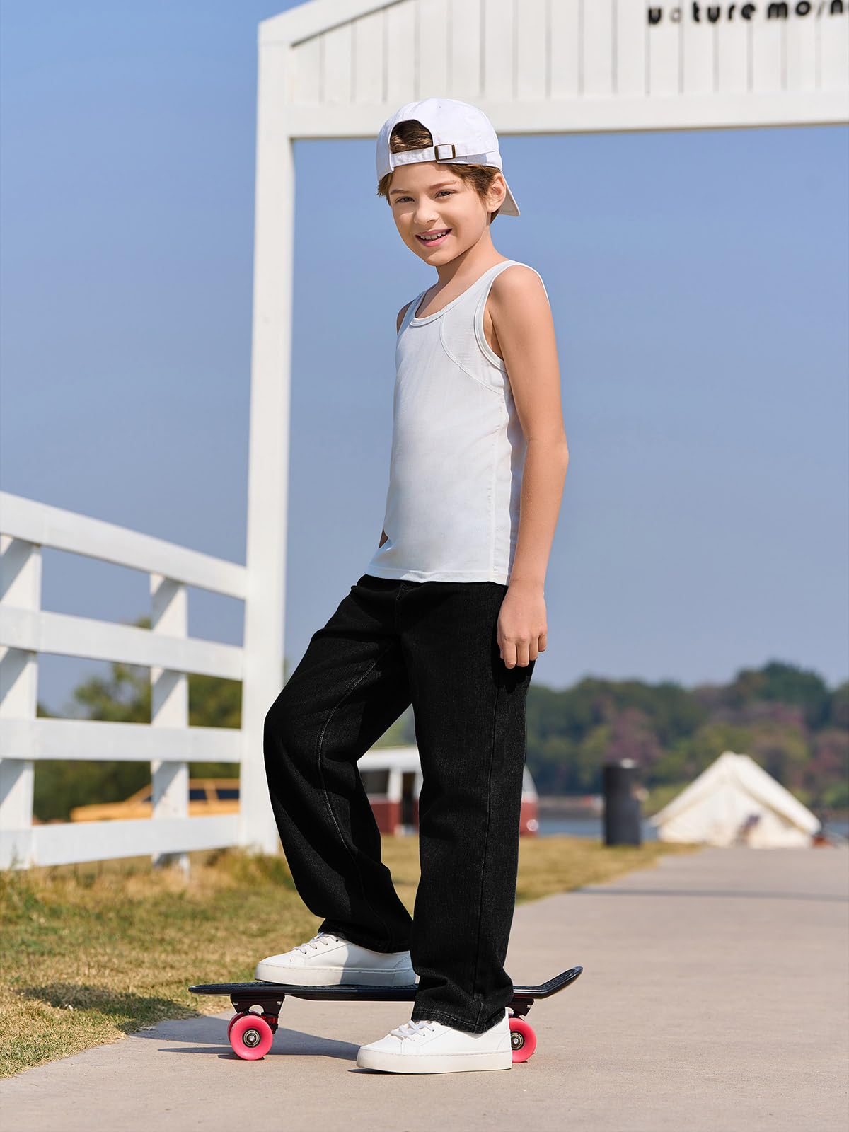 Haloumoning Jeans larghi per bambini, casual, gamba dritta, vestibilità ampia, pantaloni in denim con tasche, 5-14 anni