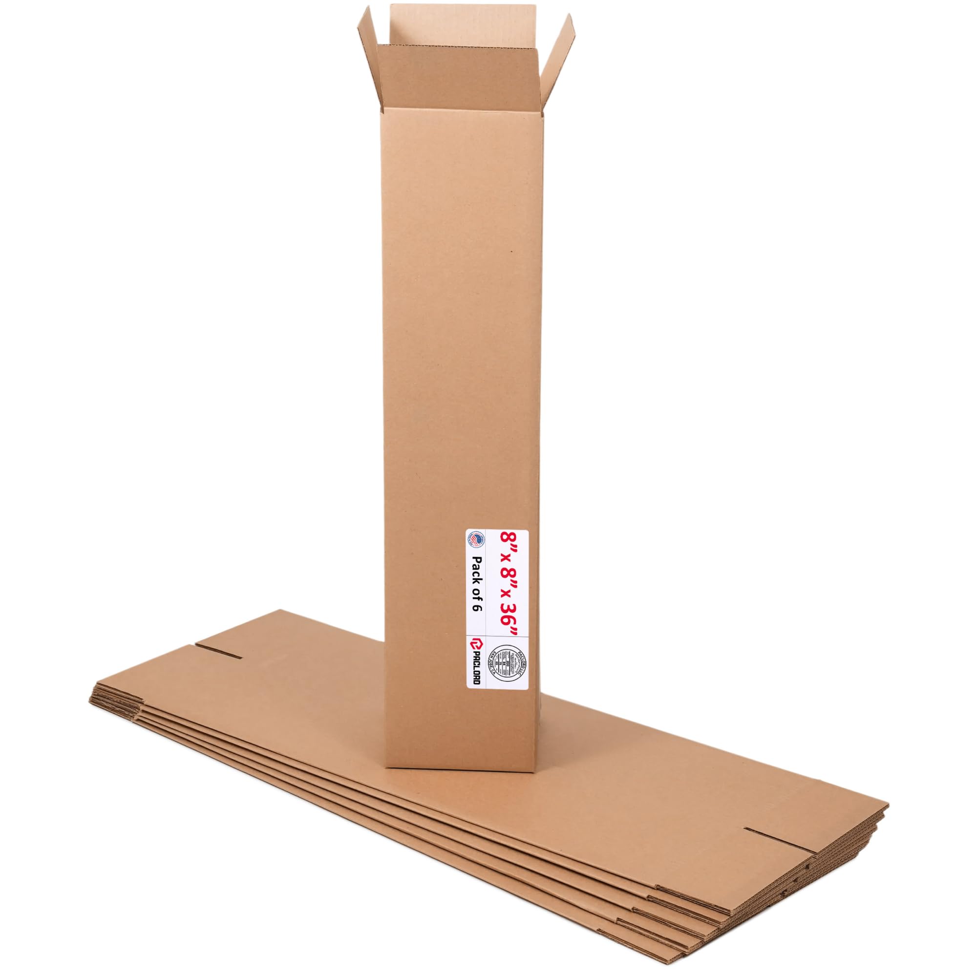 Tall Cardboard Boxes 8"L x 8"W x 36"H (Pack of 6) - USA-Made Packing Boxes for Moving, Shipping, or Storage - USPS, UPS, FedEx Approved - Professional Packing Supplies for Moving | USA-Made Packing Boxes for Moving, Shipping, or Storage - USPS, UPS, FedEx Approved - Professional Packing Supplies