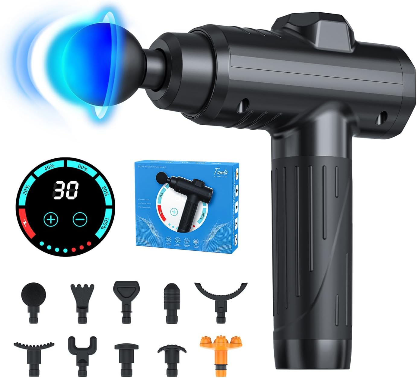 Massage Gun Deep Tissue, Portable Muscle Massage Device with 10 Massage Heads, 2026 Upgraded 30 Speeds Massager with LCD Touch Screen for Body Back Shoulder Muscle Relaxation