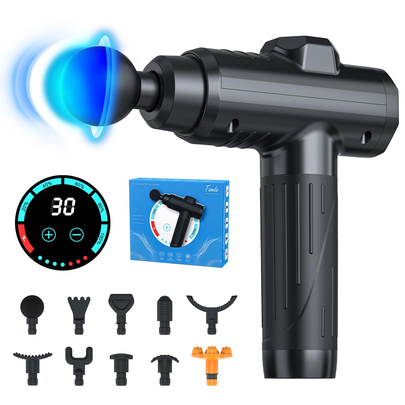 Pistolet de massage, appareil de massage musculaire portable avec 10 têtes de massage, doté de la technologie de glissement silencieuse, puissante percussion sans fil à main