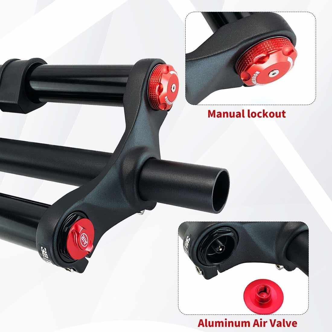 DH Bike amortyzowany widelec 26/27,5/29" Mountain Air Double Shoulder Downhill zawieszenie przednie z 145 mm skokiem sprężyny i hamulcem tarczowym 9 x 100 mm QR MTB/AM/FR
