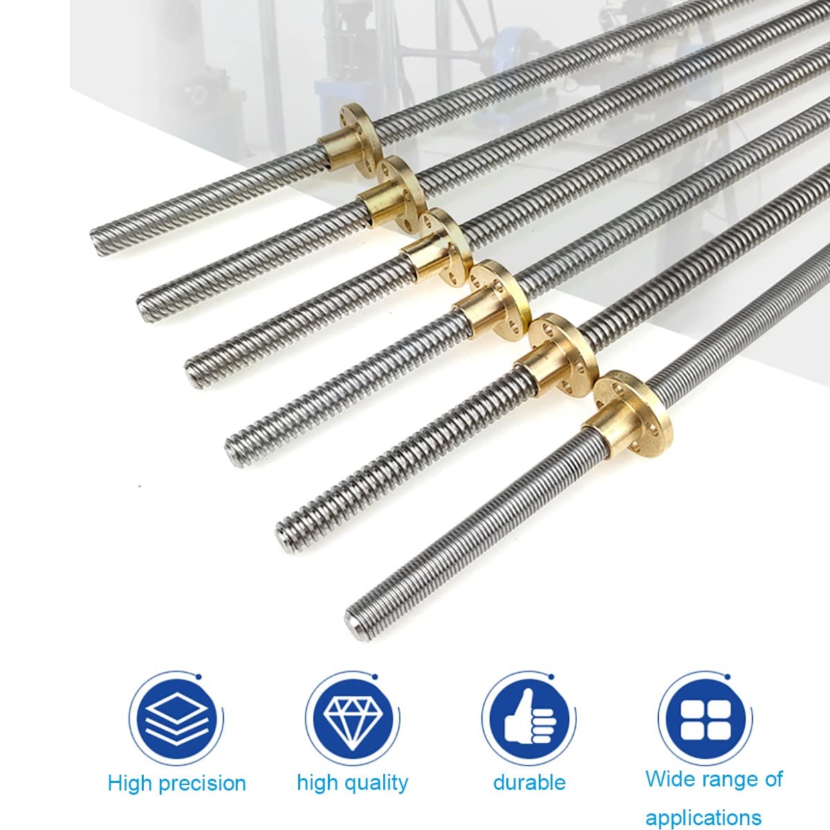 Trapezgewindespindel 2 Stück T6-Leitspindel und Messingmutter, 6 mm Gewinde, 1 mm Steigung, Länge 150/200/250/300/400 mm, Trapez-Leitspindel aus Edelstahl, für die Antriebsführungsschiene des Schritt