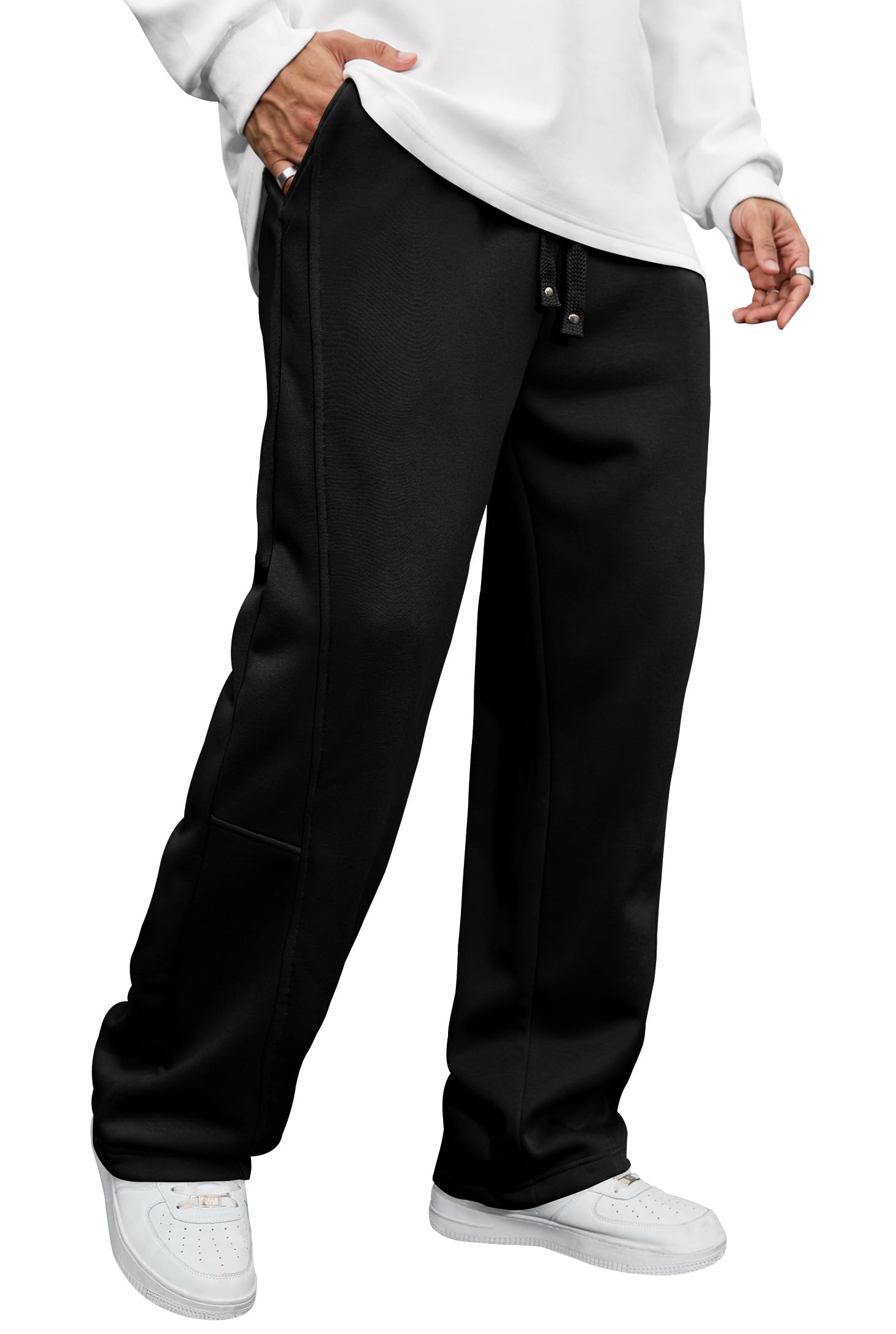 Herberton Mens Baggy Fleece Sweatpants Straight Leg Pants with Pocket | Elastic Waist, Open Bottom, Oversized, Heavyweight, Thermal, Loose Fit, Athletic, Comfort, Stretchy, Solid, Machine Wash