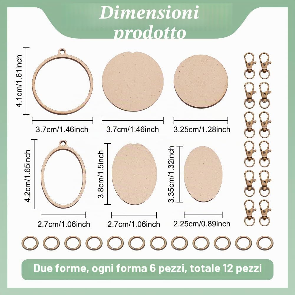 FREEBLOSS 12 mini cornici da ricamo 'legno' per portachiavi, piccolo telaio da ricamo 'legno' con portachiavi, creazione di gioielli
