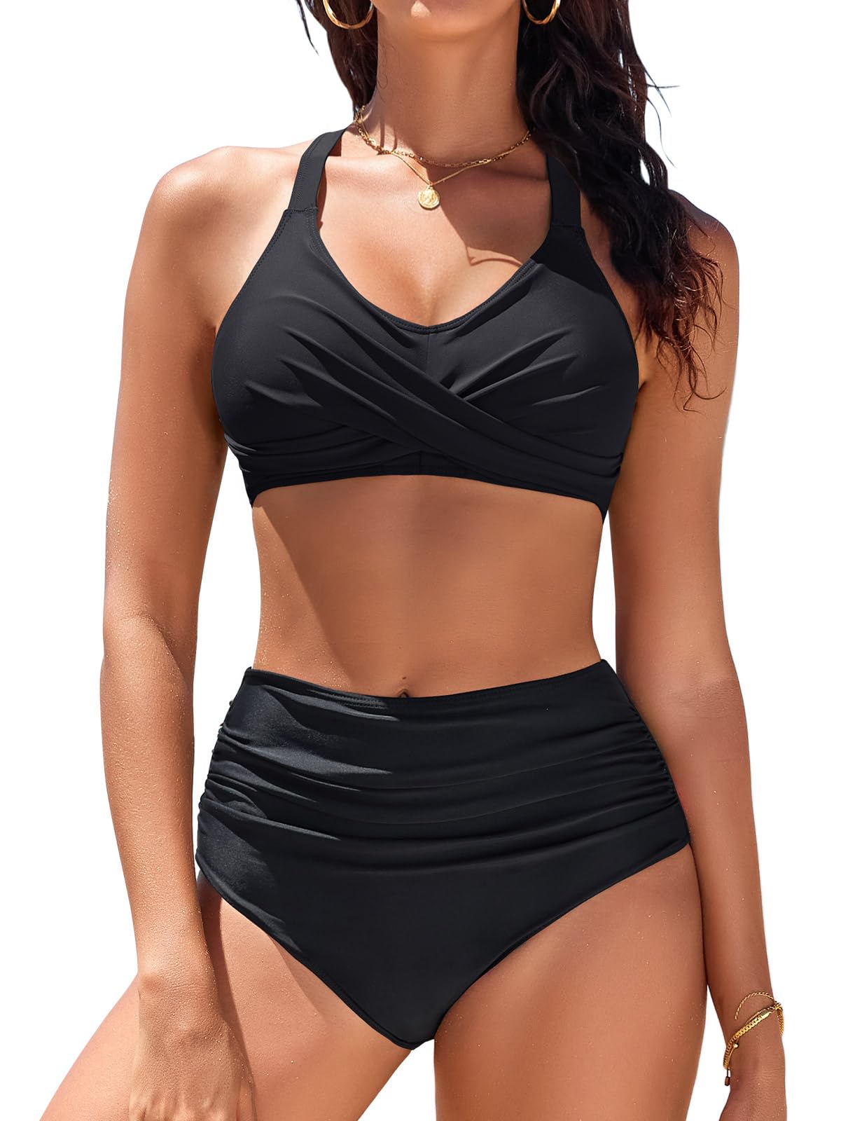 heekpek Conjunto Bikini Mujer Push Up Bañadores Reductores Barriga Bikini Cintura Alta Cuello en V Cruzado Delantero Bañador Natacion Bañadores Mujer Dos Piezas Global Recycled Standard Global Recycled Standard Global Recycled Standard