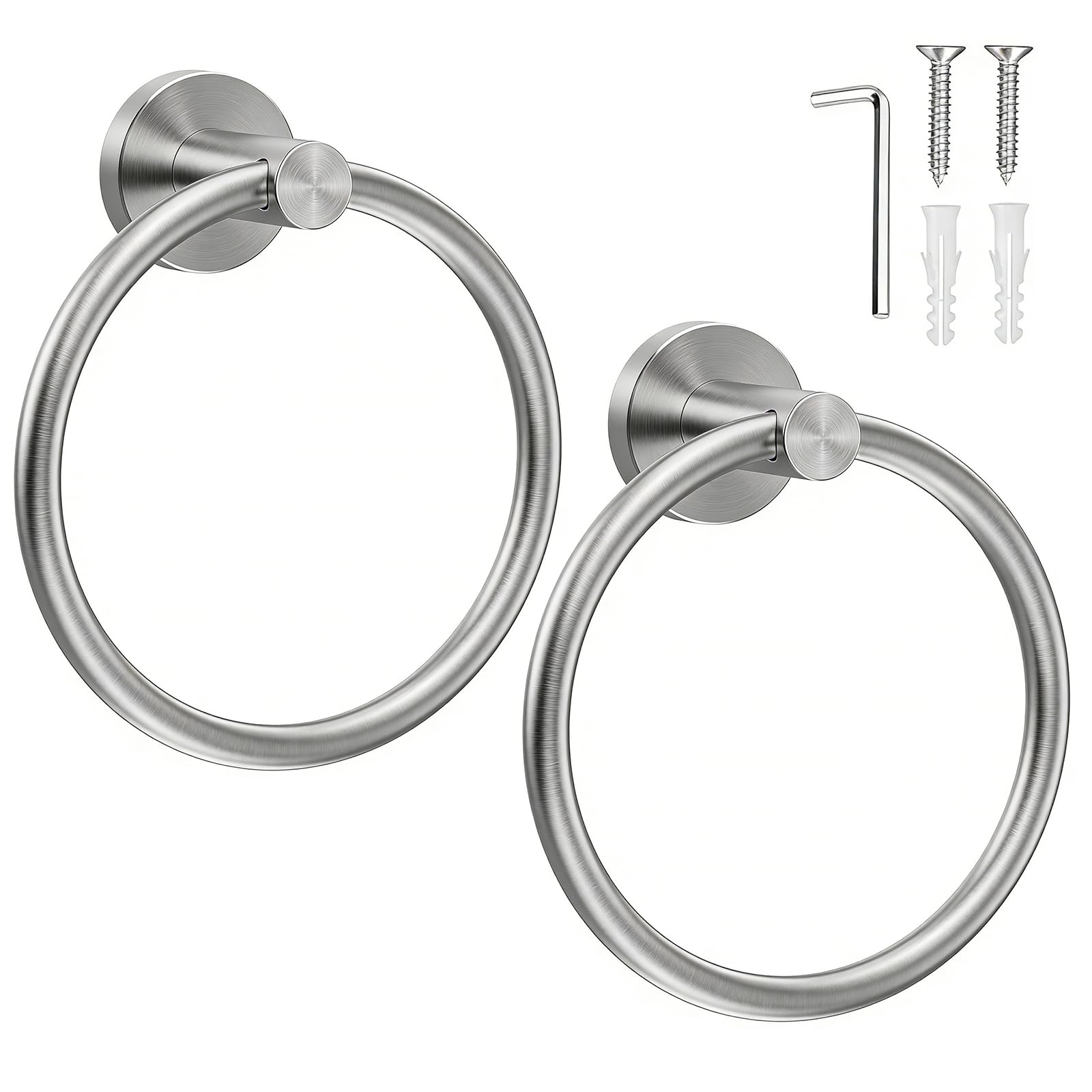 SetSail Towel Holder for Bathroom Wall Brushed Nickel Towel Ring, 2 Pack
