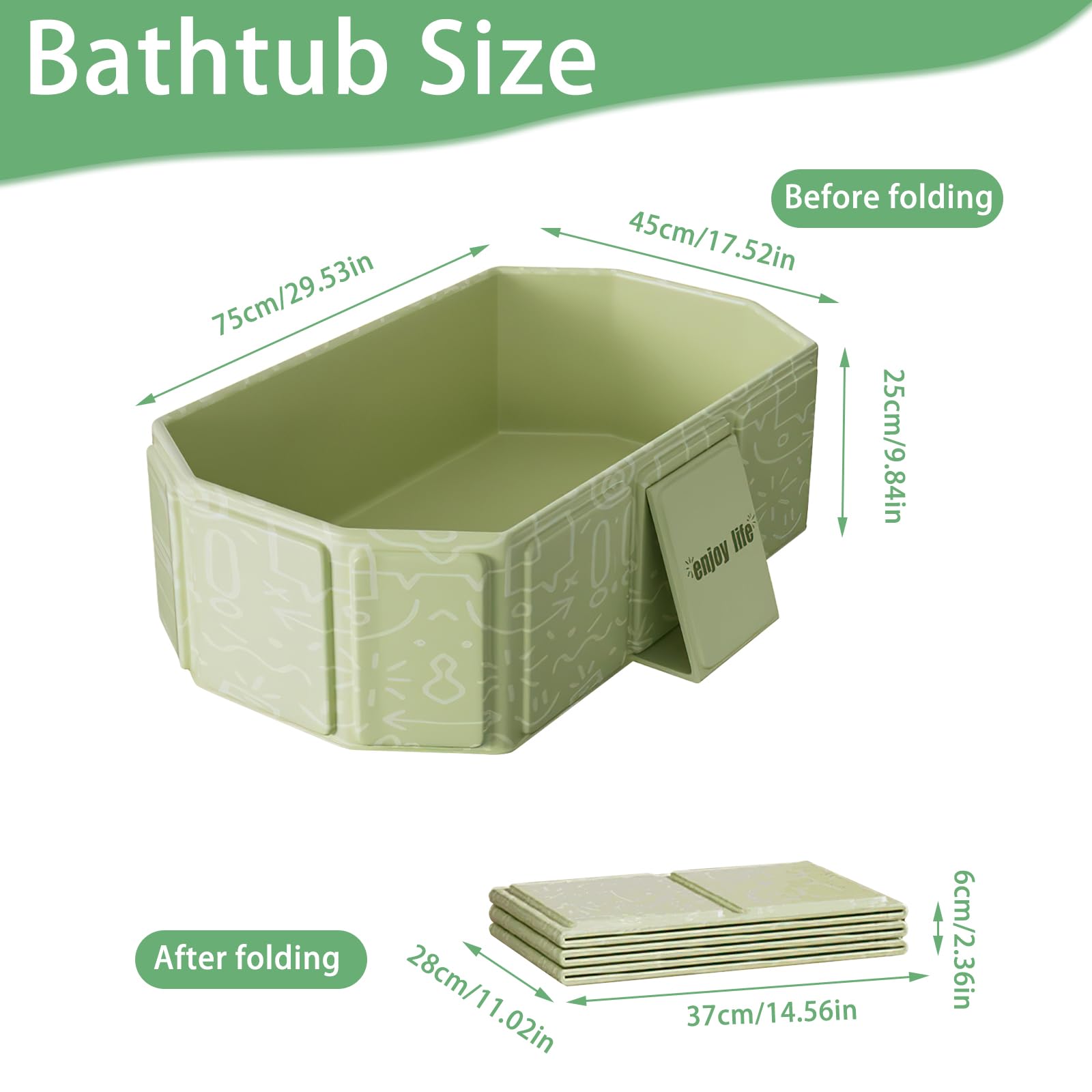 Vasca da Bagno Pieghevole per Bambini, Multiuso e Salvaspazio, Adatta da 0 a 8 Anni, Vaschetta Bagnetto Neonato Pieghevole con Tappo di Scolo, Vasca da Bagno Portatile per Bambini (Verde)