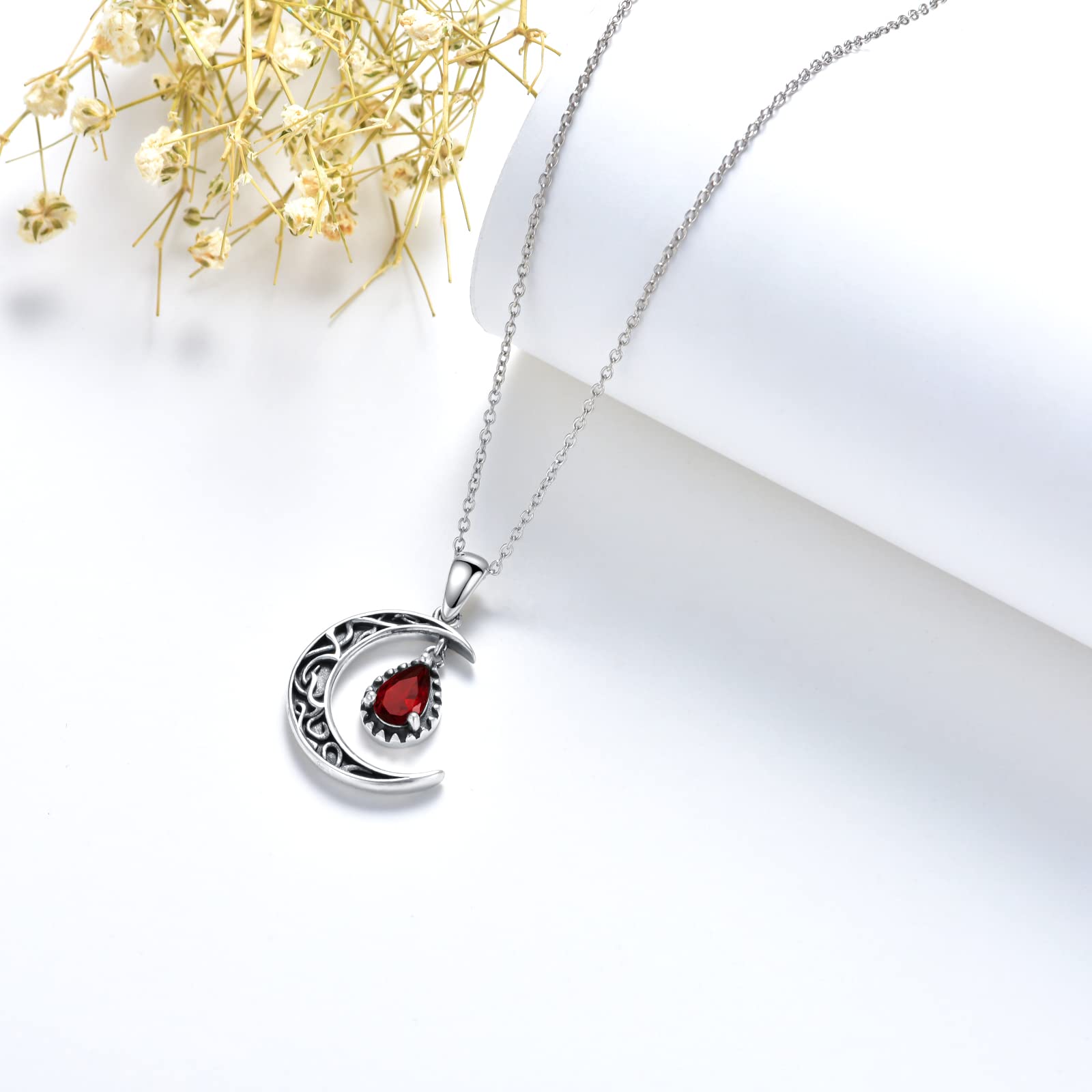 VONALA Halbmond-Halskette Sterlingsilber Rot/Lila/Schwarz/Mehrfarbig/Aquamarin/Blau/Moosachat keltische Mond-Halskette keltischer Schmuck Geschenke für Frauen Mädchen Geburtstag