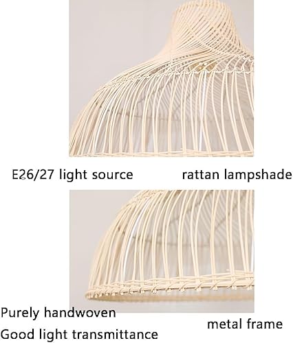 Chandelier Boho Coastal Bamboo Rattan Kitchen Island Pendant Light Rural Farmhouse Handmade Woven Natural Wicker Dining Room Hanging Lamp Modern Minimalist Dining Table Chandelier for Bedroom Study - Image 7