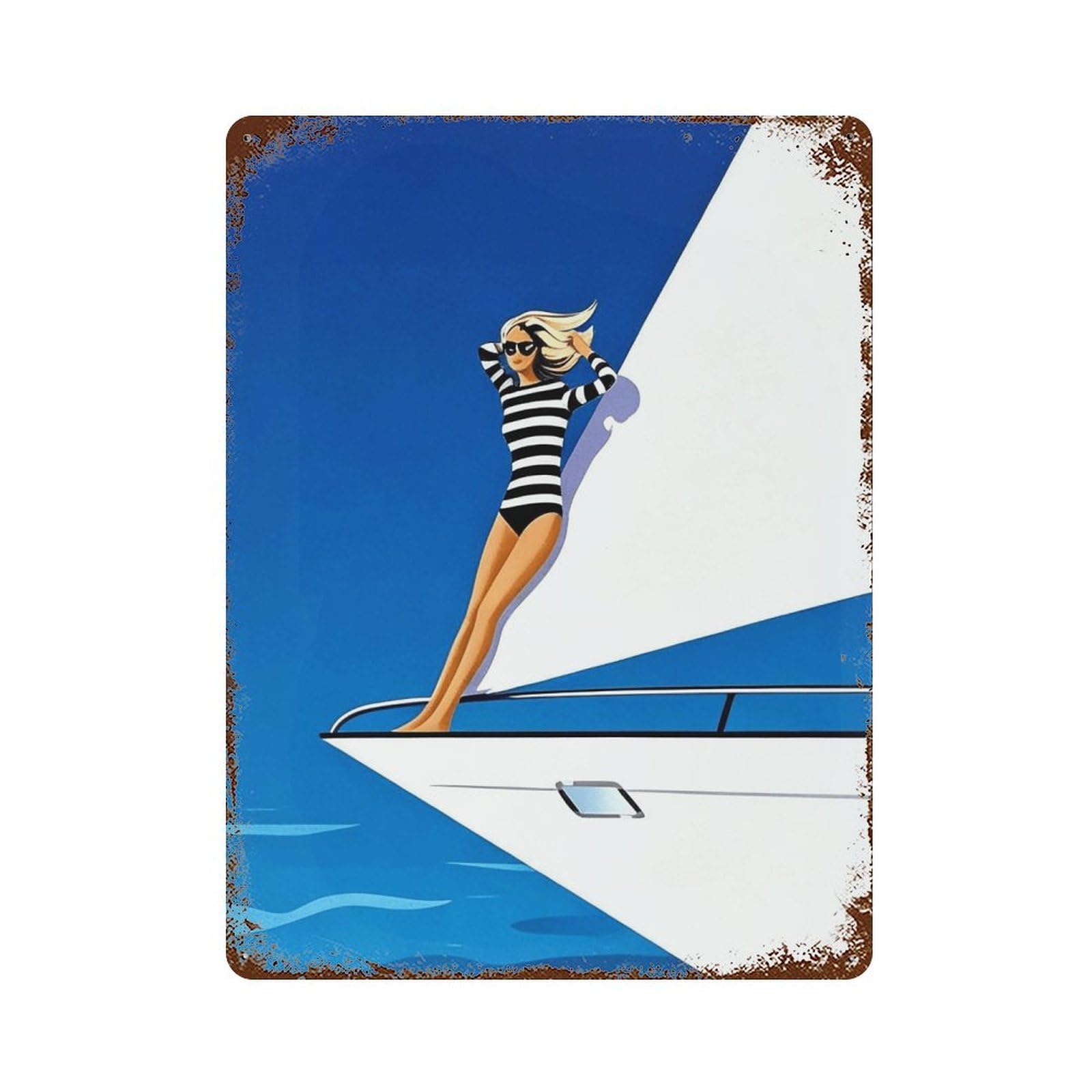 Wihyrtui Women's Style Retro Geometric Yacht Coastal Silhouette 02 Wall Retro Iron Metal Tin Sign Vintage Art Poster Modern Home Cofffee Club Art Bar Shop Decor 40X30cm