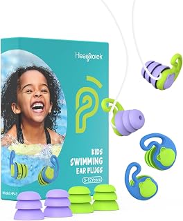Hearprotek Swimming Ear Plugs for Kids, 2 Pairs Reusable Silicone Waterproof earplugs for Small Ear canals Toddlers∣Child Ear Protection for Swim Ear,Shower,Bath,Pool and Water Sports (3-12yrs) Purple