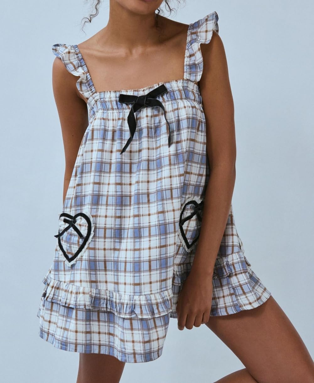 Women Valentine's Day Babydoll Dress Bow Tie Embellished Fly Sleeve Dresses A-Line Ruffle Flowy Short Dress - Image 2