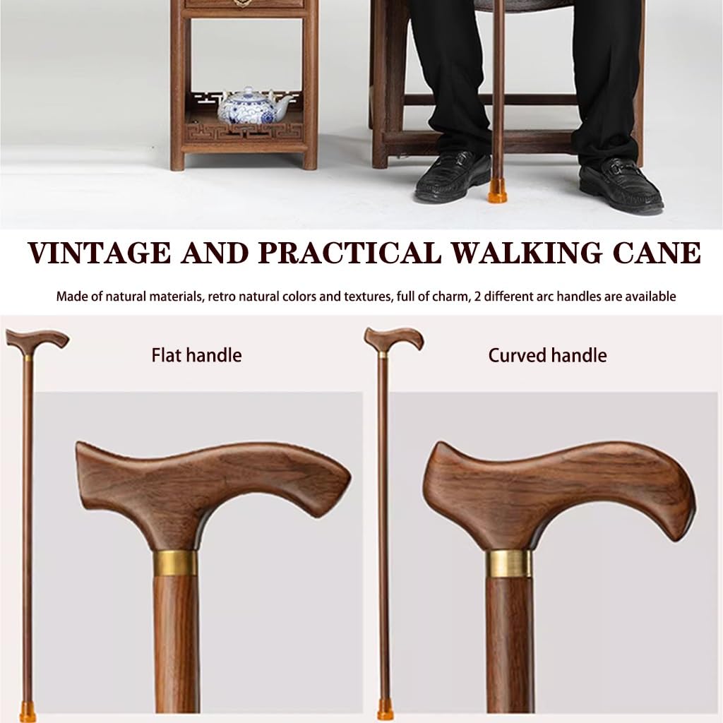 Bastone da passeggio in legno di noce con impugnatura ergonomica, 2 design ad arco, altezza regolabile da 80 a 93 cm, capacità 250 kg(A,87Cm(Use Height 165-170Cm))