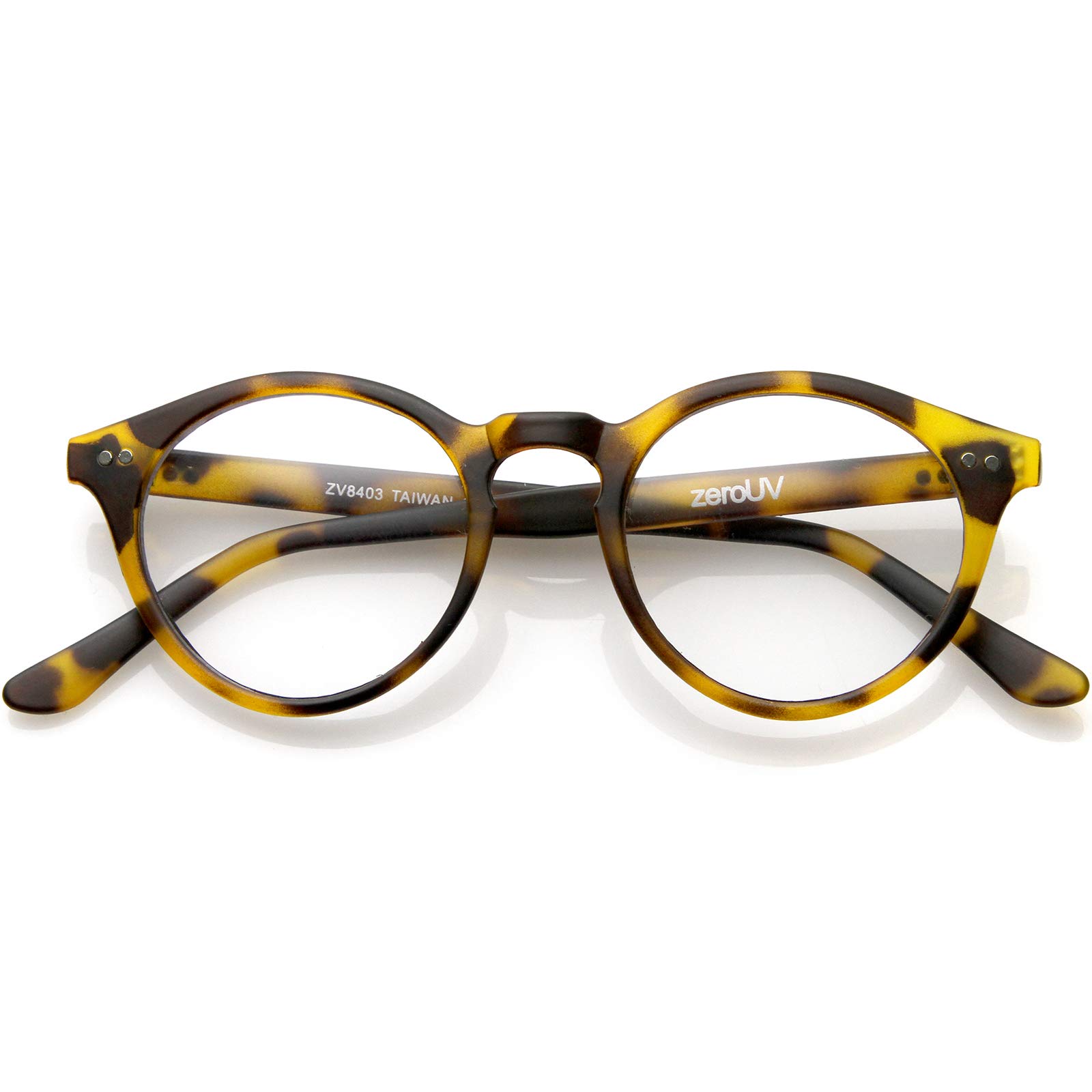 zeroUV Retro Keyhole Nose Bridge Clear Lens P3 Round Glasses 46mm (Matte Yellow-Tortoise/Clear)