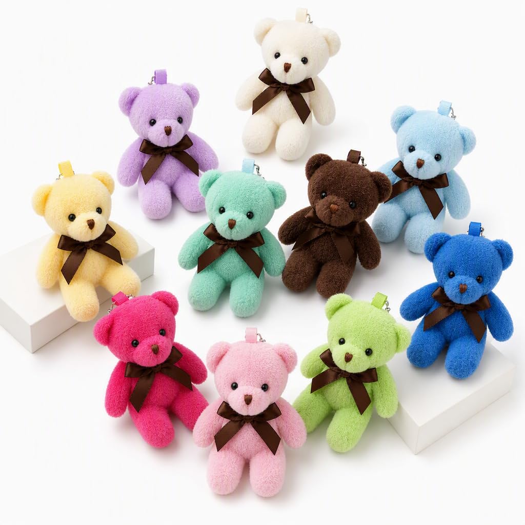 10 Pcs Mini Teddy Bears, 12cm Small Teddy Bear Keyrings, Ideal for Gift