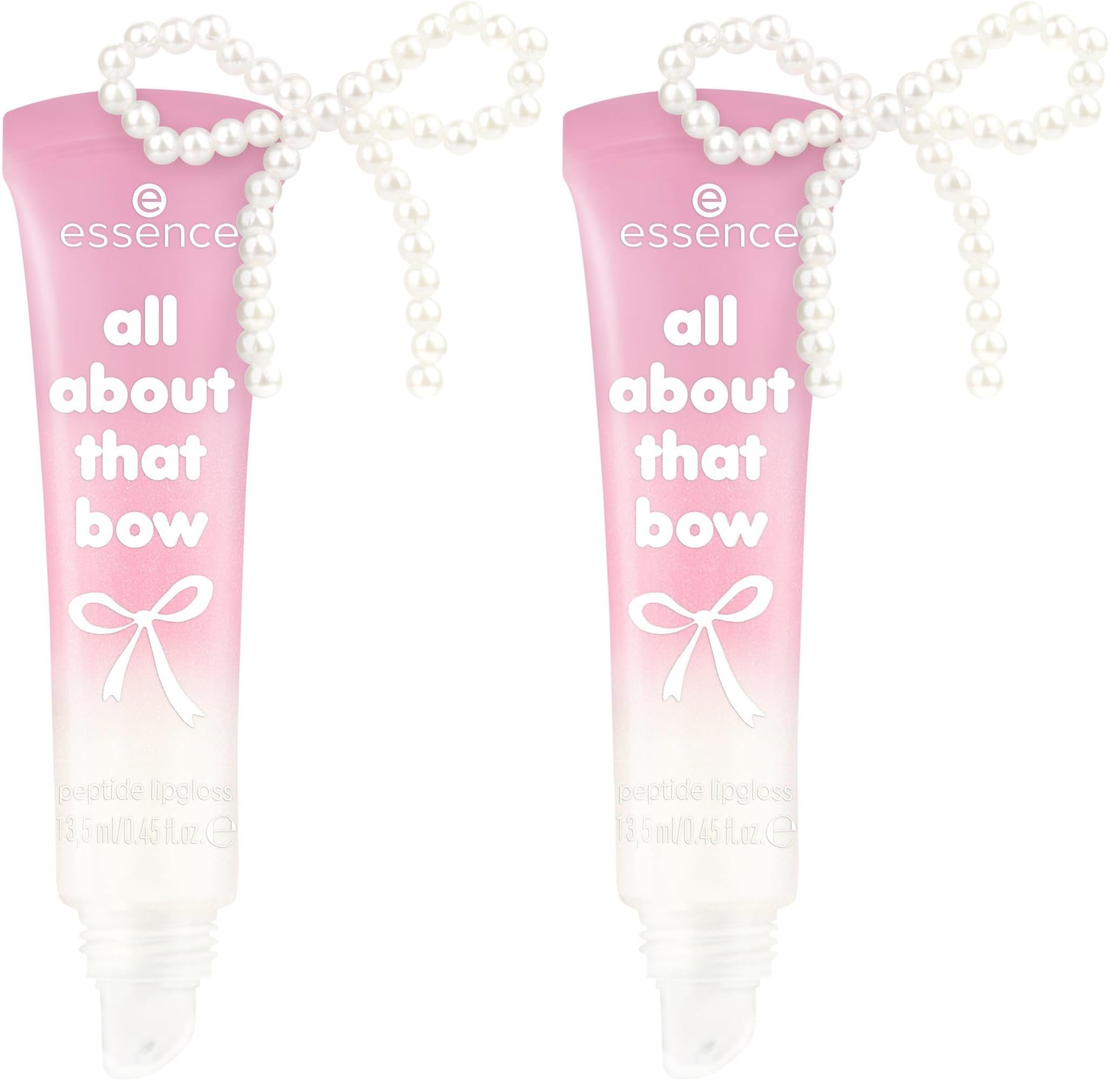essence all about that bow peptide lipgloss, Nr. 01, Pink, pflegend, schimmernd, vegan, ohne Parfüm, ölfrei, ohne Alkohol, 2er Pack (13.5ml)