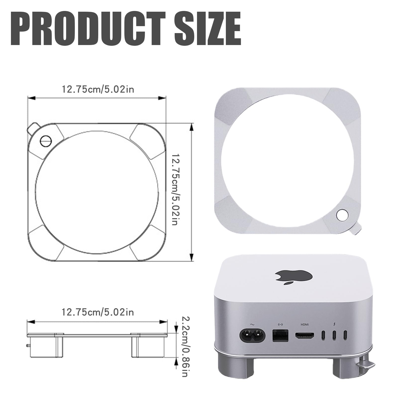 Supporto in alluminio per Mac mini M4/M4 Pro, con pulsante di accensione facile da raggiungere, ventilazione migliorata e dissipazione del calore, design antiscivolo stabile per un lavoro sicuro ed
