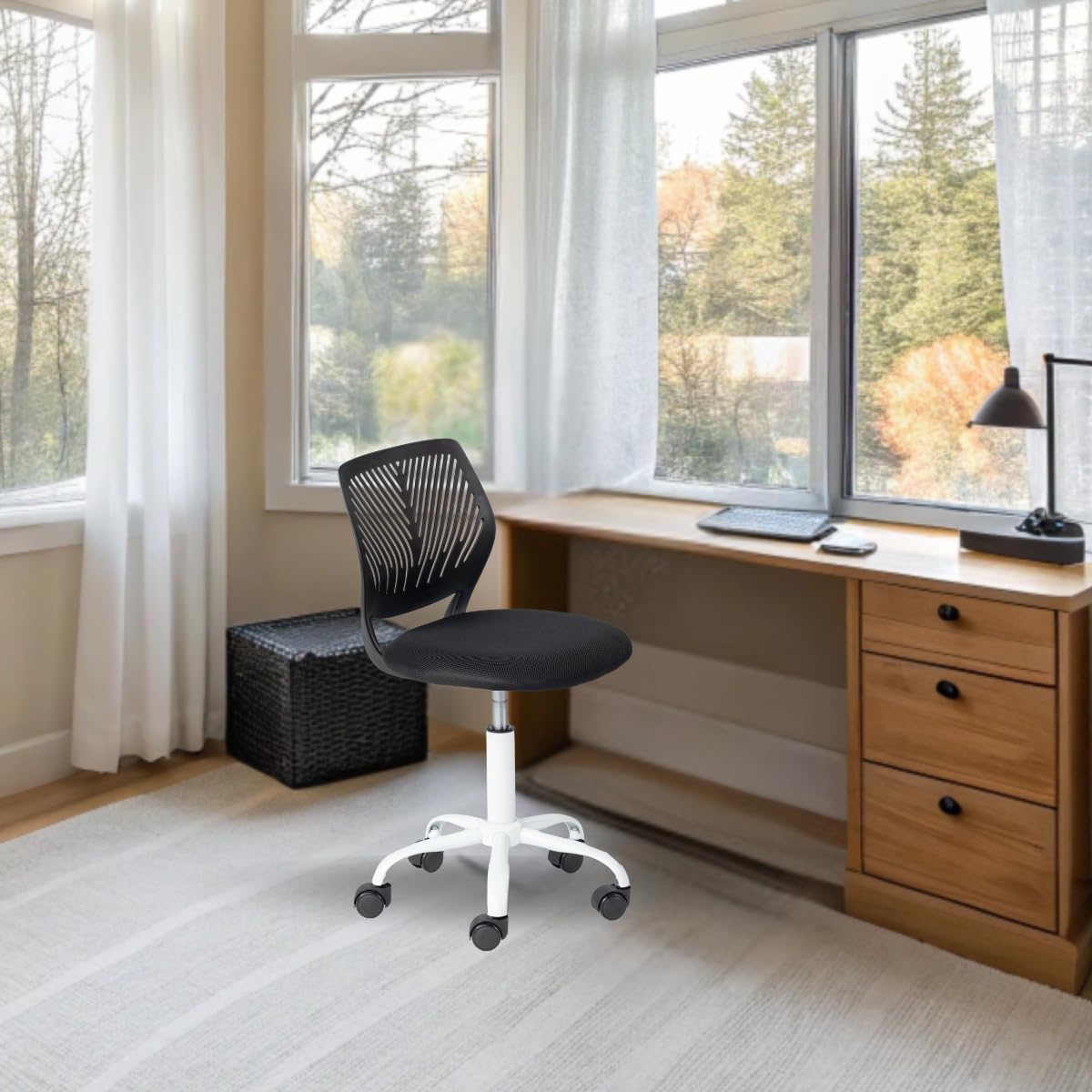 Furniturer Negro Teenage, Height Adjustable Armless Task, Colourful Study For Home And, Computer, Ergonomic & Swivel Office Chair, 40,5 X 44 X 87 Cm, Metal, 44 X 40 X 87 Cm