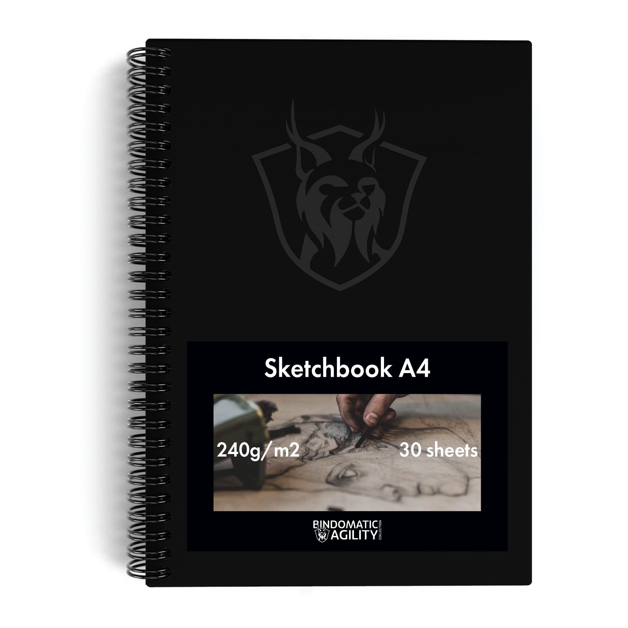 Bindomatic Agility Collection Sketchbook Premium DIN A4, libro para colorear cuaderno de dibujo bloc de bocetos papel 240g para rotuladores pinturas acrílicas Carboncillo y Tinta 30 hojas