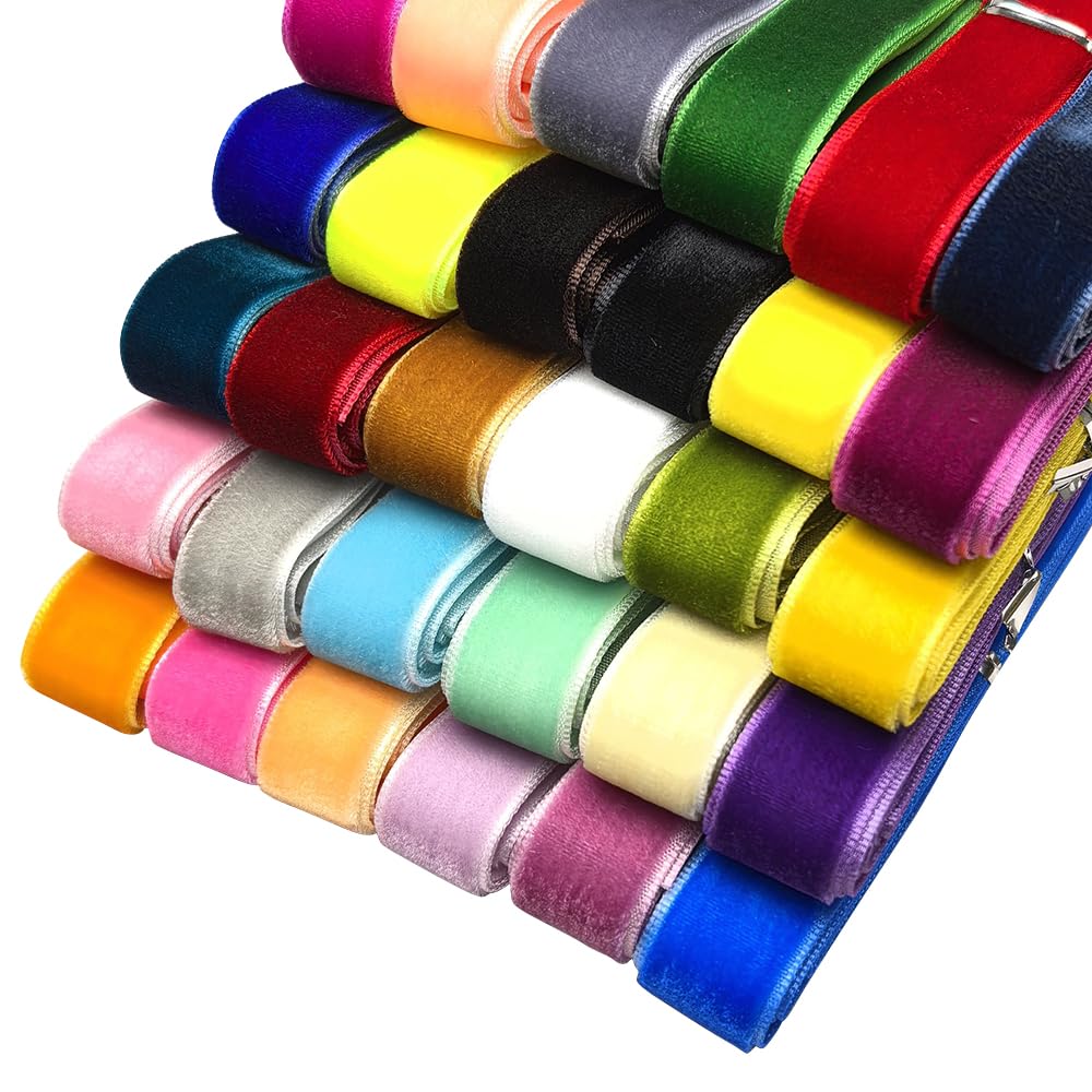 30 Color Velvet Ribbon Set - 3/8 Inch Wide, 60 Yards Total For Crafts & Decor