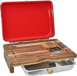 Tábua Inteligente Para Churrasco Corte de Carne Com Bandeja E Tampa Reservatório de Gordura 39x29cm (VERMELHO)