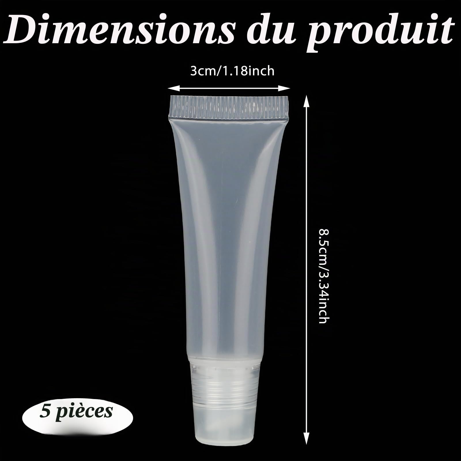 Lot de 5 tubes vides conteneurs souples pour dentifrice de voyage mini flacons cosmétiques rechargeables pour gloss à lèvres, maquillage