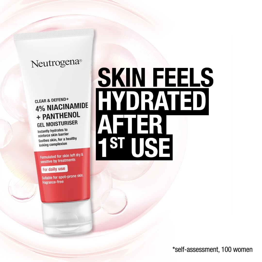 Neutrogena Clear & Defend+ Gel Moisturiser (1 x 50ml), Fast-Absorbing Face Moisturiser with 4% Niacinamide and 1% Panthenol - Image 4