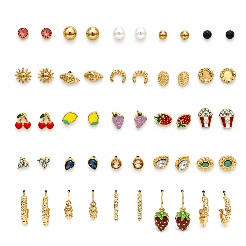 Fashion 25 Pairs Combo Anti Tarnish Set Latest Stylish Stud Earrings for Women and Girls Gold Plated Western Earrings Fashion Jewellery Collection Gift (WE026FL-CO)-image-22