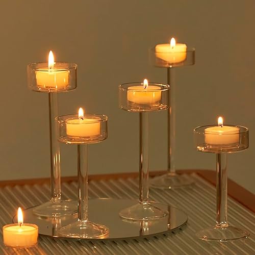 6 candelabros de cristal para velas de té, transparentes, para boda, huracán, alto, elegante, ideal para comedor, fiesta, decoración del hogar,