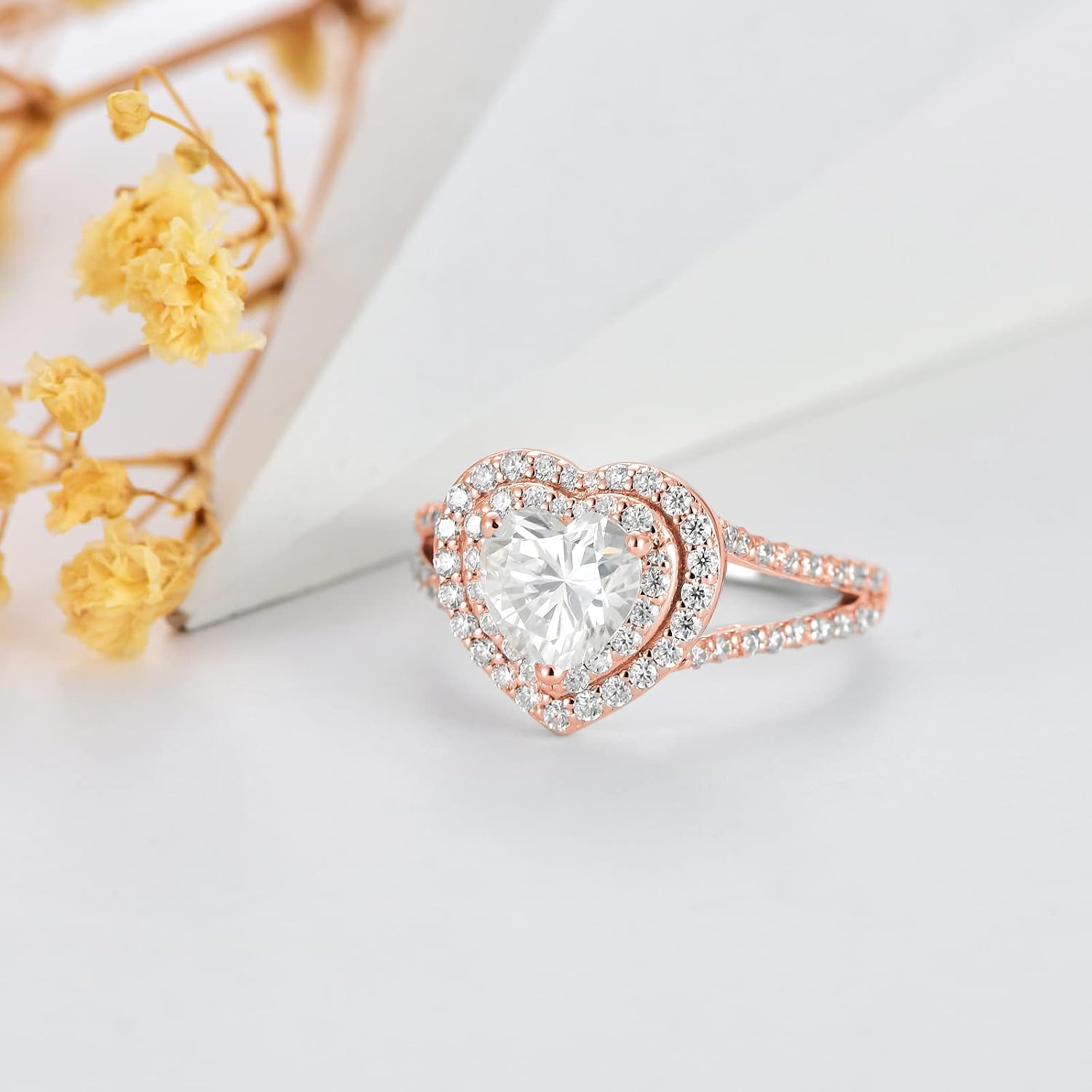 2.8 Carat (ctw) Heart-Cut Halo Moissanite Engagement Rings for Women, Customizable Sterling Silver, 10k gold, 14k gold, 18k gold