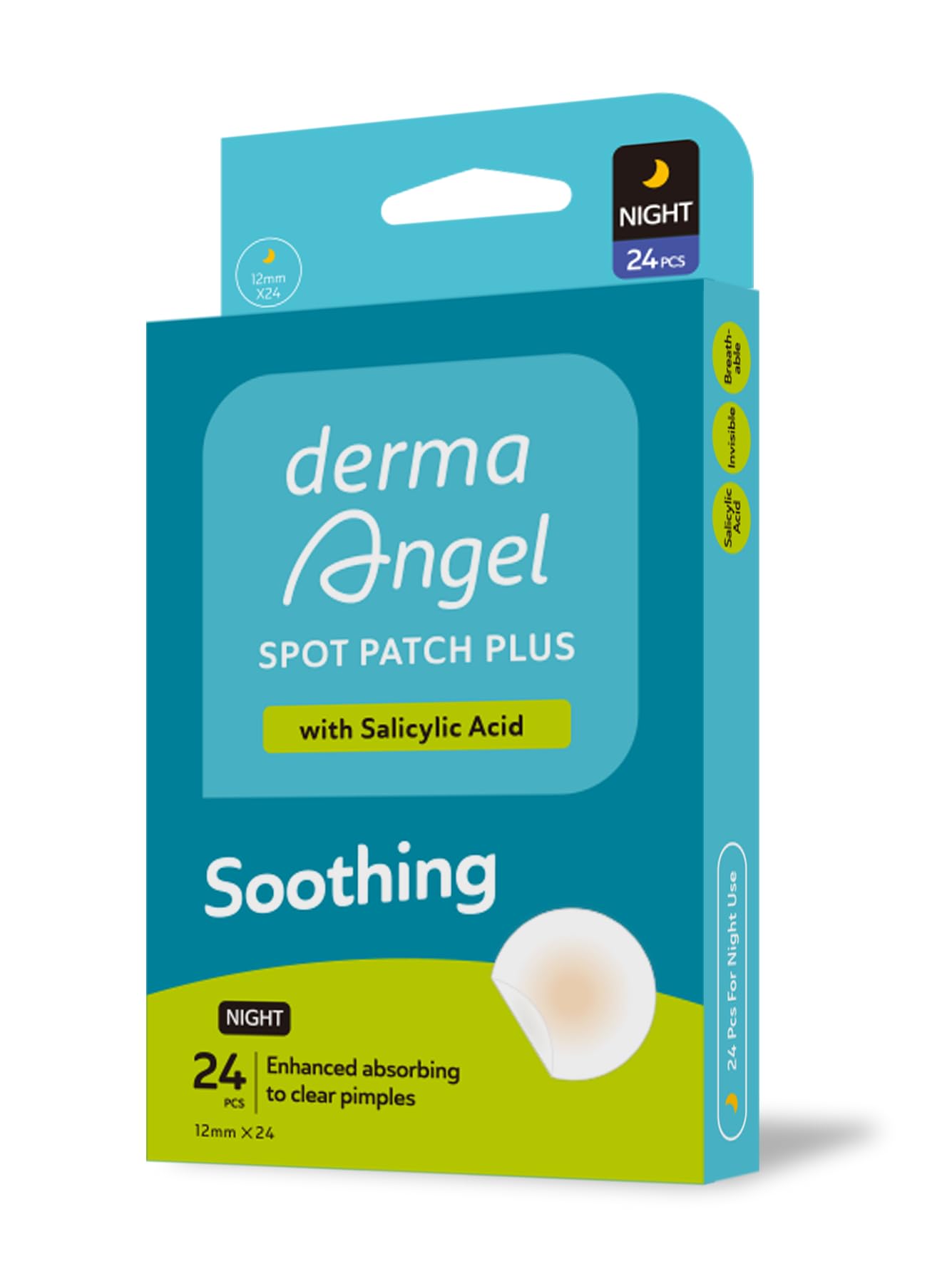DERMA ANGELAcne Patches 24 Pcs - Invisible Hydrocolloid Pimple Patch for All Skin Types Acne Patch | Spot patches | Treatment Stickers for Face and Body with Salicyclic Acid (Night)