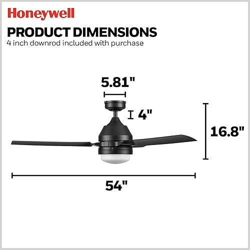 Miniatura 7 de Honeywell Ceiling Fans Port Isle - Ventilador de techo moderno de 54 pulgadas para exteriores con luz, ventilador LED con control remoto, 3 aspas
