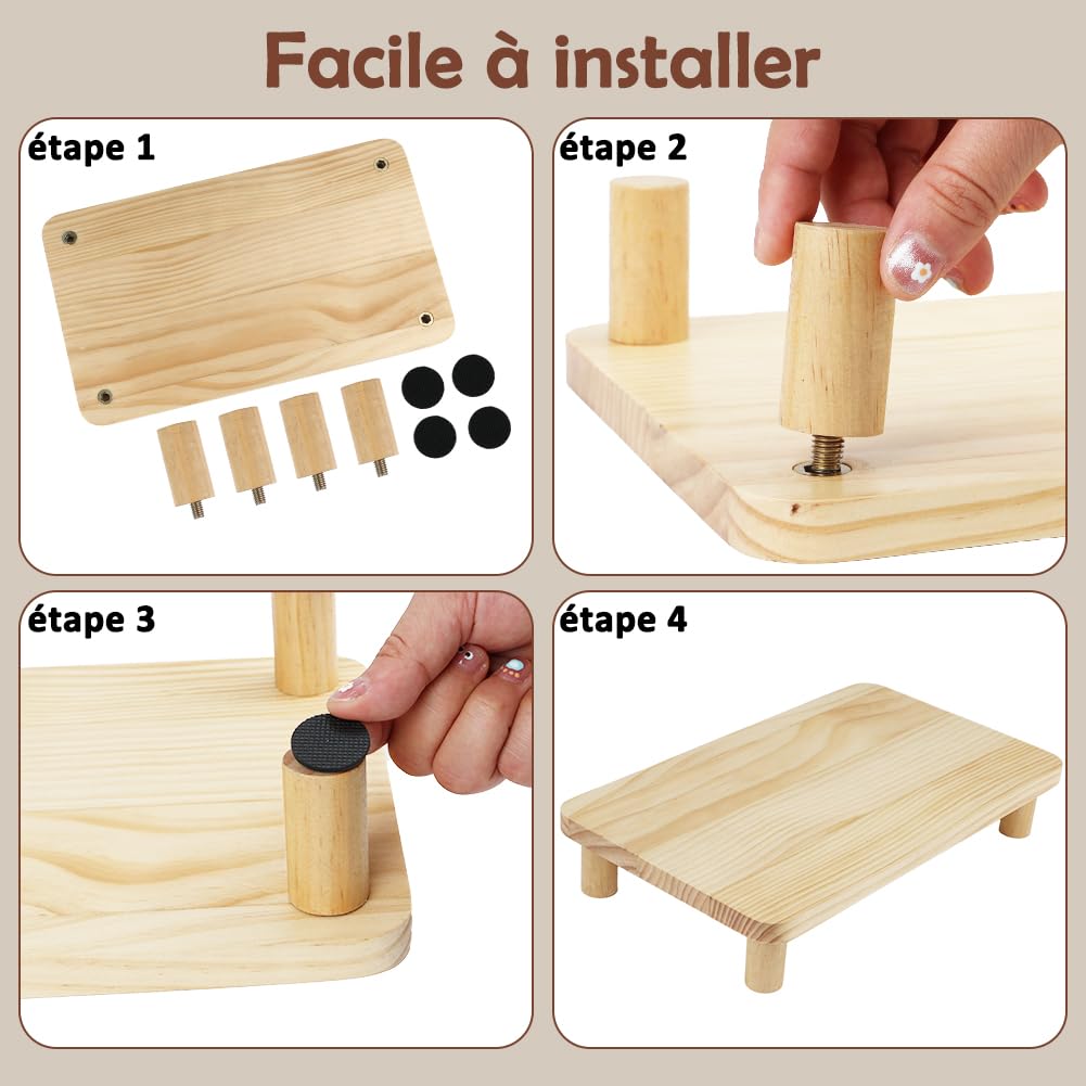 SZEE Support Surélevé en Bois Massif pour Distributeur Croquettes Chat Automatique, Ergonomique Réduisant la Pression sur la Colonne Vertébrale, Support pour Gamelle Chat Automatique, 34,3×20×6,1 CM